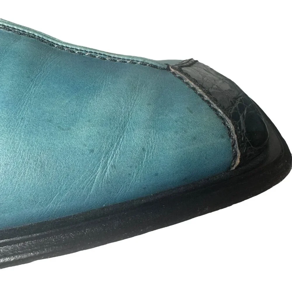 Paolo De Marco By Mezlan Genuine Crocodile Blue Split Square Toe Size 10 Rare